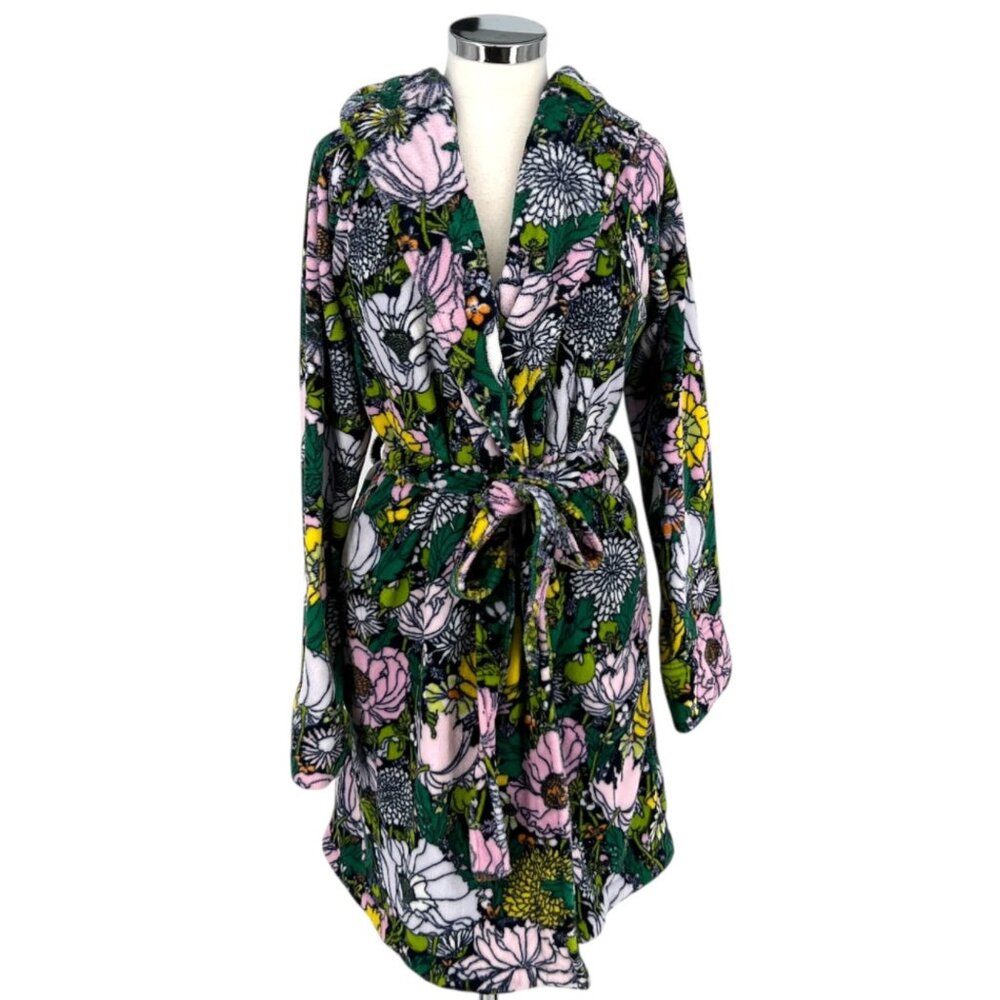 Vera Bradley Bloom Boom Hooded Bathrobe Plush Floral Belted Size L/XL